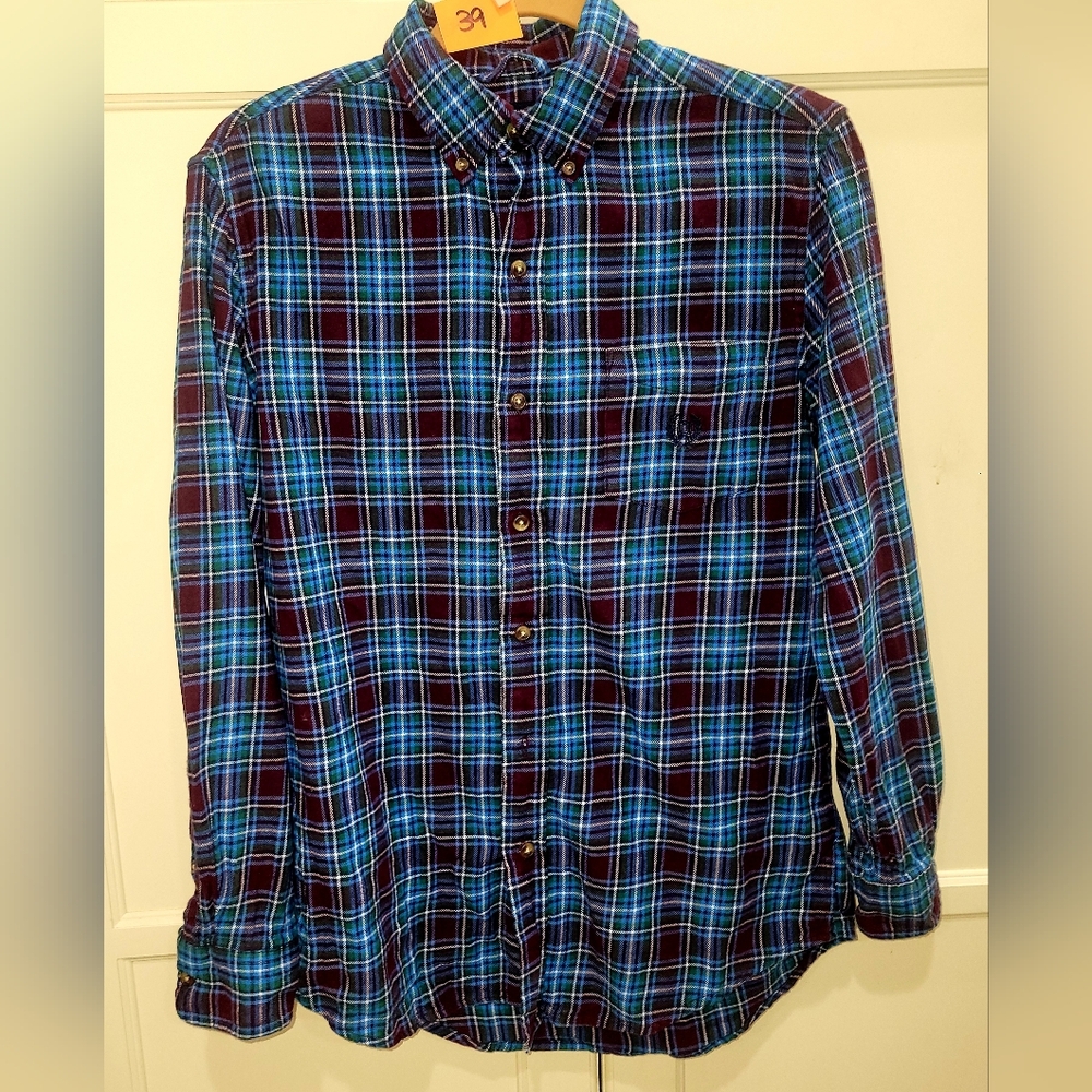 Chaps Men's Blue and Red Plaid Shirt